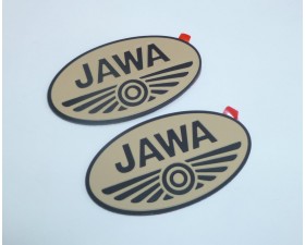 SAMOLEPKY 3D - JAWA - PÁR - BÉŽOVÝ PODKLAD, ČERNÝ TEXT (INDICKÁ VÝROBA, UNI DÍL)